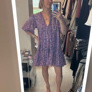 Emerson Fry Purple Ruffled Tiered Mini Sundress